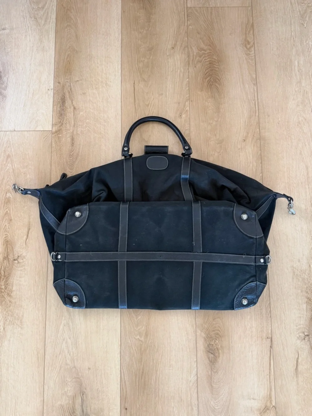 Vintage Large Ghurka Original Collection Black Twill Leather Luggage Duffle Bag